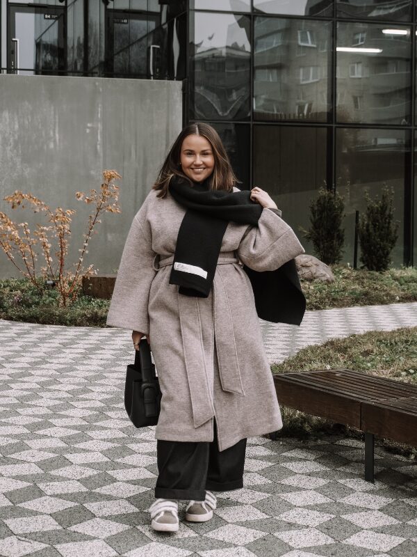 haruu, meriino, meriinosall, talvesall, soe sall, villamantel, talvemantel, eesti disain